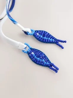 Next - Maillot de bain Bandeau gainant à jambes froncées Porcelaine blanc/bleu Sale