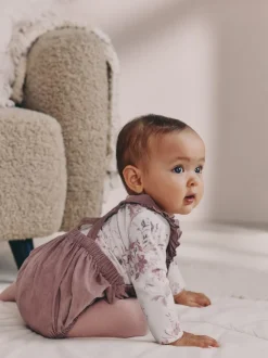 Next Pourpre/blanc - Ensemble 3 pièces en velours côtelé pour bébé, barboteuse, body à manches longues et collants (0mois-2ans) Outlet