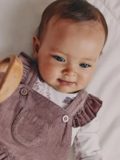 Next Pourpre/blanc - Ensemble 3 pièces en velours côtelé pour bébé, barboteuse, body à manches longues et collants (0mois-2ans) Outlet