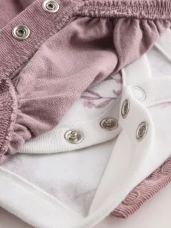 Next Pourpre/blanc - Ensemble 3 pièces en velours côtelé pour bébé, barboteuse, body à manches longues et collants (0mois-2ans) Outlet