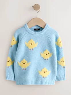 Next Poussin bleu - Pull col rond en maille (3mois-7ans) Sale