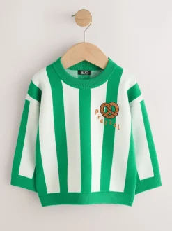 Next - Pull col rond en maille (3mois-7ans) Pretzel vert/écru Hot