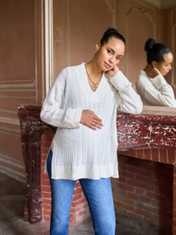 Seraphine Pulls Grossesse en laine Blend Pointelle New