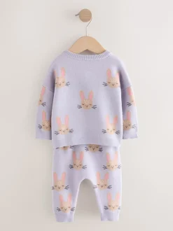 Next Purple Rabbit - Ensemble Pull et Leggings en maille Bébé 2 Pièces (0mois-2ans) Clearance