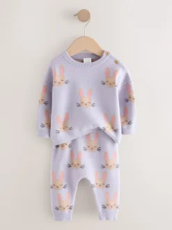 Next Purple Rabbit - Ensemble Pull et Leggings en maille Bébé 2 Pièces (0mois-2ans) Clearance
