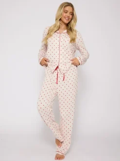 Loungeable Pyjama à manches longues traditionnel en maille brossée imprimé Cœur Best