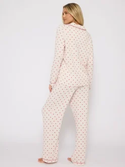 Loungeable Pyjama à manches longues traditionnel en maille brossée imprimé Cœur Best