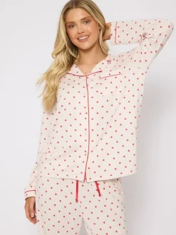 Loungeable Pyjama à manches longues traditionnel en maille brossée imprimé Cœur Best