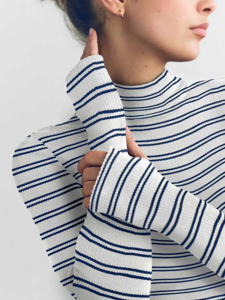 Next Rayé bleu marine/crème - Haut thermique haute douillette côtelé à col roulé Sale