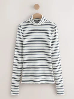 Next Rayé bleu marine/crème - Haut thermique haute douillette côtelé à col roulé Sale