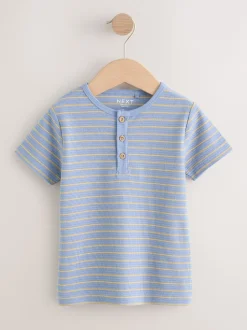 Next Rayé bleu/jaune - Manches courtes  Henleys T-shirt à col rond (3mths-7yrs) New