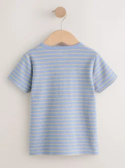 Next Rayé bleu/jaune - Manches courtes  Henleys T-shirt à col rond (3mths-7yrs) New