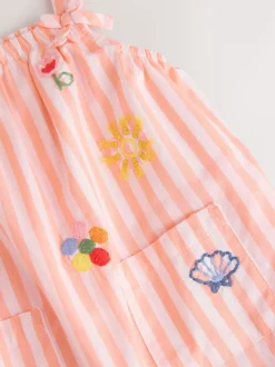 Next Rayé orange/blanc - Salopette tissée 100% coton bébé (0mois-3ans)