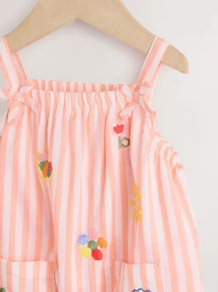 Next Rayé orange/blanc - Salopette tissée 100% coton bébé (0mois-3ans)