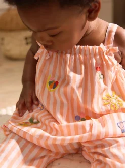 Next Rayé orange/blanc - Salopette tissée 100% coton bébé (0mois-3ans)