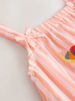 Next Rayé orange/blanc - Salopette tissée 100% coton bébé (0mois-3ans)