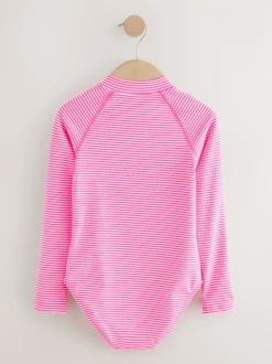 Next Rayé rose/blanc - Maillot de bain à Texture Manches longues (3-16ans) New