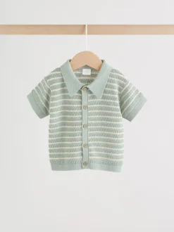 Next Rayé vert sauge - Ensemble haut et short en maille bébé (0mois-2ans) New