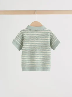 Next Rayé vert sauge - Ensemble haut et short en maille bébé (0mois-2ans) New