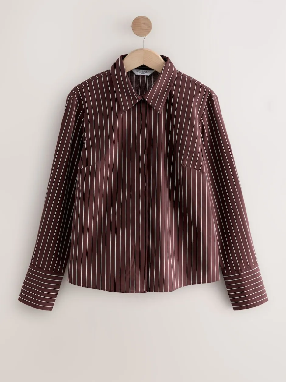 Next Rayure bleu marine/bordeaux - Lot de 2 chemises ajustées extensibles indispensables à manches longues Online