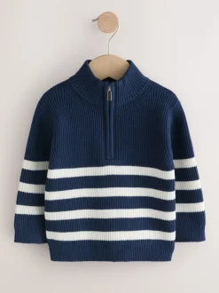Next Rayure bleu marine/écru - Pull tricoté à fermeture éclair (3mths-7yrs) Clearance