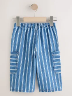 Next Rayure bleu moyen - Ample Cargos à tirer 100% Cotton Jeans (3mths-7yrs) Hot
