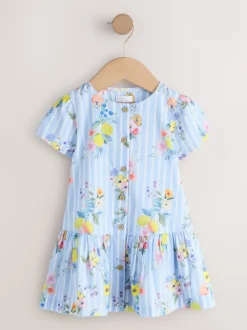 Next Rayure bleue/blanche fleurie - Robe en coton à manches courtes (3mois8ans) Sale