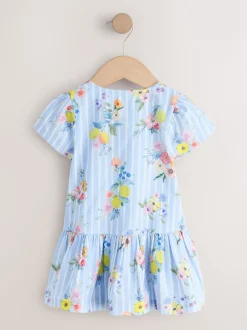 Next Rayure bleue/blanche fleurie - Robe en coton à manches courtes (3mois8ans) Sale