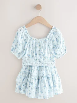 Next Rayure Ditsy Bleue - Ensemble chemisier et jupe à manches bouffantes (3-16ans) New