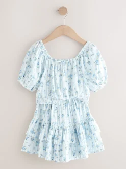 Next Rayure Ditsy Bleue - Ensemble chemisier et jupe à manches bouffantes (3-16ans) New