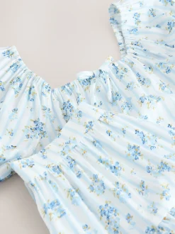 Next Rayure Ditsy Bleue - Ensemble chemisier et jupe à manches bouffantes (3-16ans) New