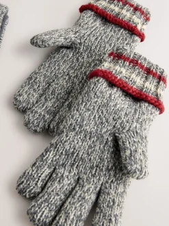 Next - Ensemble chapeau, écharpe et gants 3 pièces (3-16ans) Rayure grise/Rouge Hot