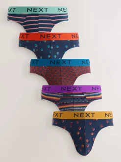 Next Rayures à pois bordeaux bleu marine - Lot de 5 - Slips riches en coton