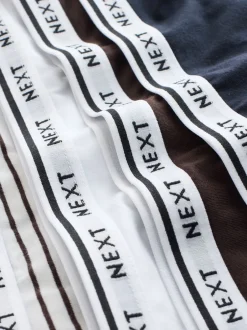 Next Rayures bleu marine/chocolat - Lot de 7 culottes à logo en coton Échancrure haute New