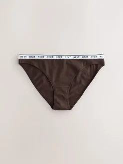 Next Rayures bleu marine/chocolat - Lot de 7 culottes à logo en coton Échancrure haute New