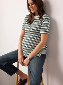 Next Rayures marron chocolat et verte - Lot de t-shirts d’allaitement de maternité 2 Discount