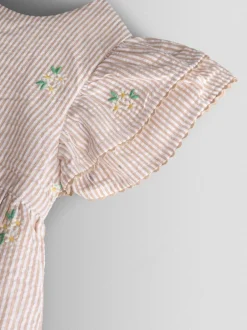 Jojo Maman Bébé Rayures Nature - Robe Fleuri Brodée à manches à volants Outlet