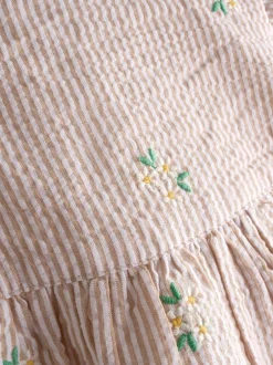 Jojo Maman Bébé Rayures Nature - Robe Fleuri Brodée à manches à volants Outlet