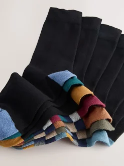 Next - Lot de 7 - Chaussettes riches en coton pour homme Rayures rugby noires Sale