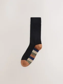 Next - Lot de 7 - Chaussettes riches en coton pour homme Rayures rugby noires Sale