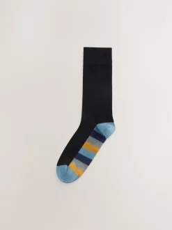 Next - Lot de 7 - Chaussettes riches en coton pour homme Rayures rugby noires Sale