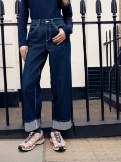 Next Rinse - Jean Boyfriend Jambe large Milieu Relevé New