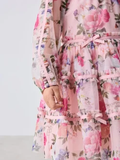 Baker by Ted Baker Robe à nœud à manches longues en maille fleurie