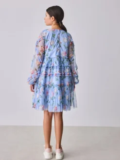 Baker by Ted Baker Robe bleue en maille à volants et imprimé fleuri New