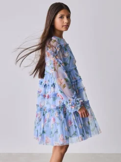 Baker by Ted Baker Robe bleue en maille à volants et imprimé fleuri New