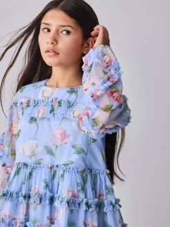 Baker by Ted Baker Robe bleue en maille à volants et imprimé fleuri New