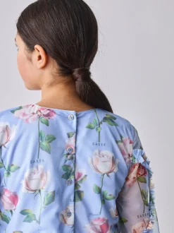 Baker by Ted Baker Robe bleue en maille à volants et imprimé fleuri New