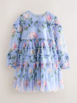 Baker by Ted Baker Robe bleue en maille à volants et imprimé fleuri New