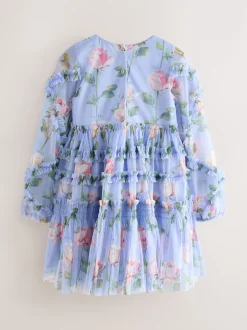Baker by Ted Baker Robe bleue en maille à volants et imprimé fleuri New