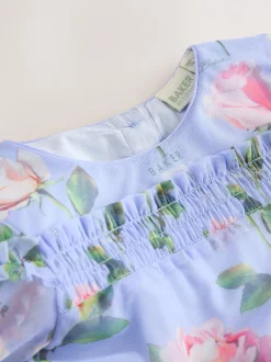 Baker by Ted Baker Robe bleue en maille à volants et imprimé fleuri New